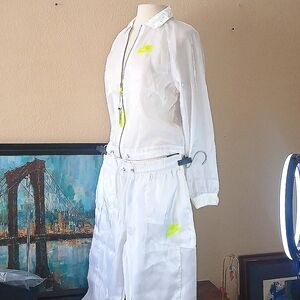 Nike White Windbreaker Utility Jacket with Neon Yellow Logos